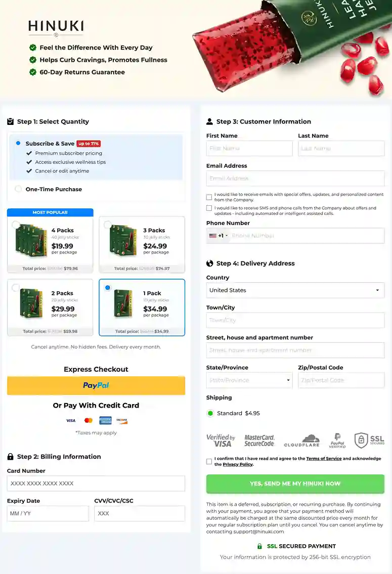 Hinuki secure payment methods accepted